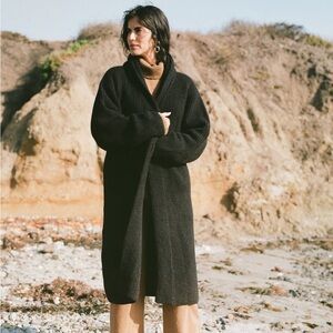 OZMA Black Sloan Duster Baby Alpaxa Knit Long Open-Front Ribbed Cardigan Coat